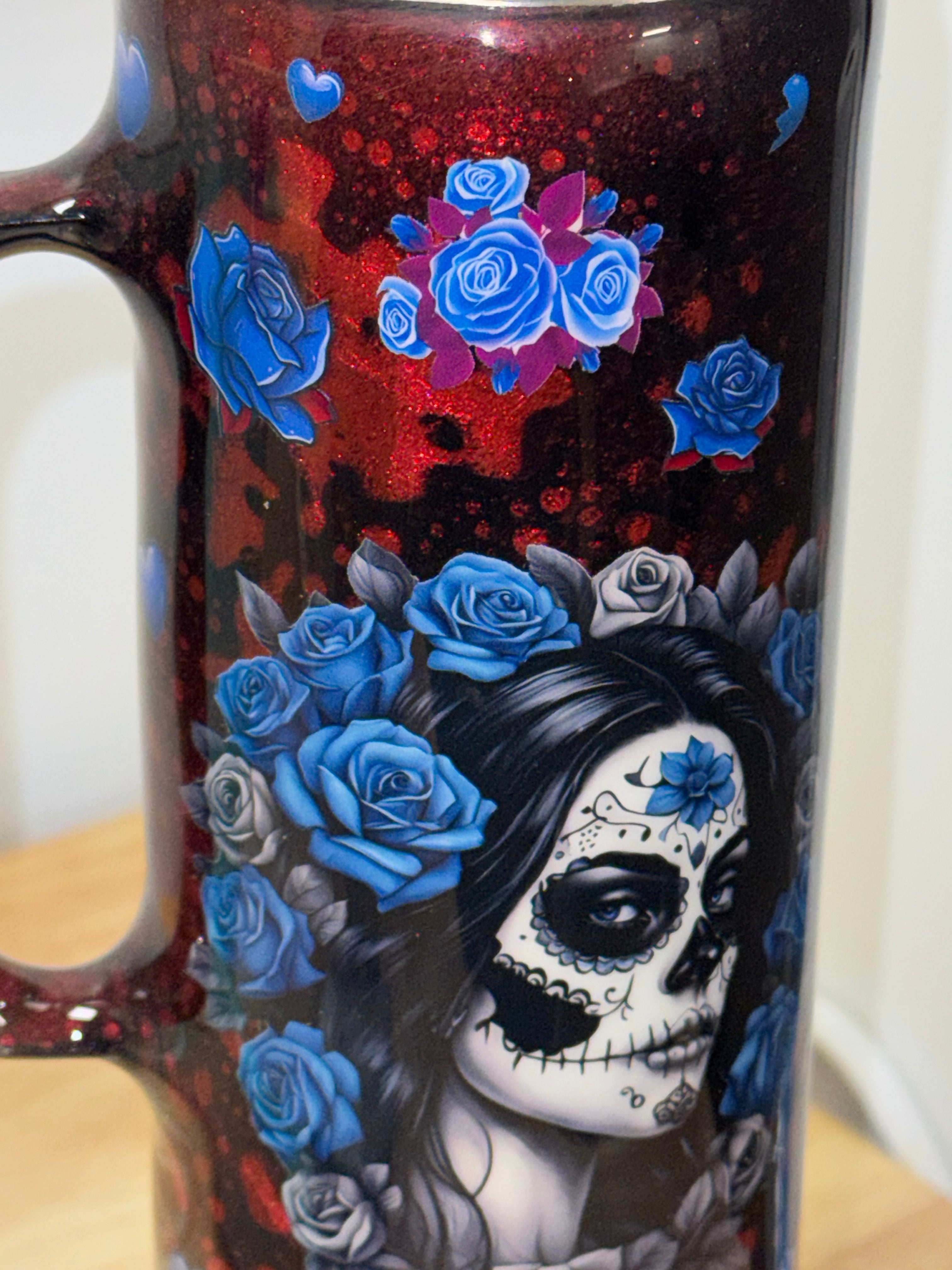 Day of the Dead Sugar Skull Resin Tumbler Mug – 20 oz