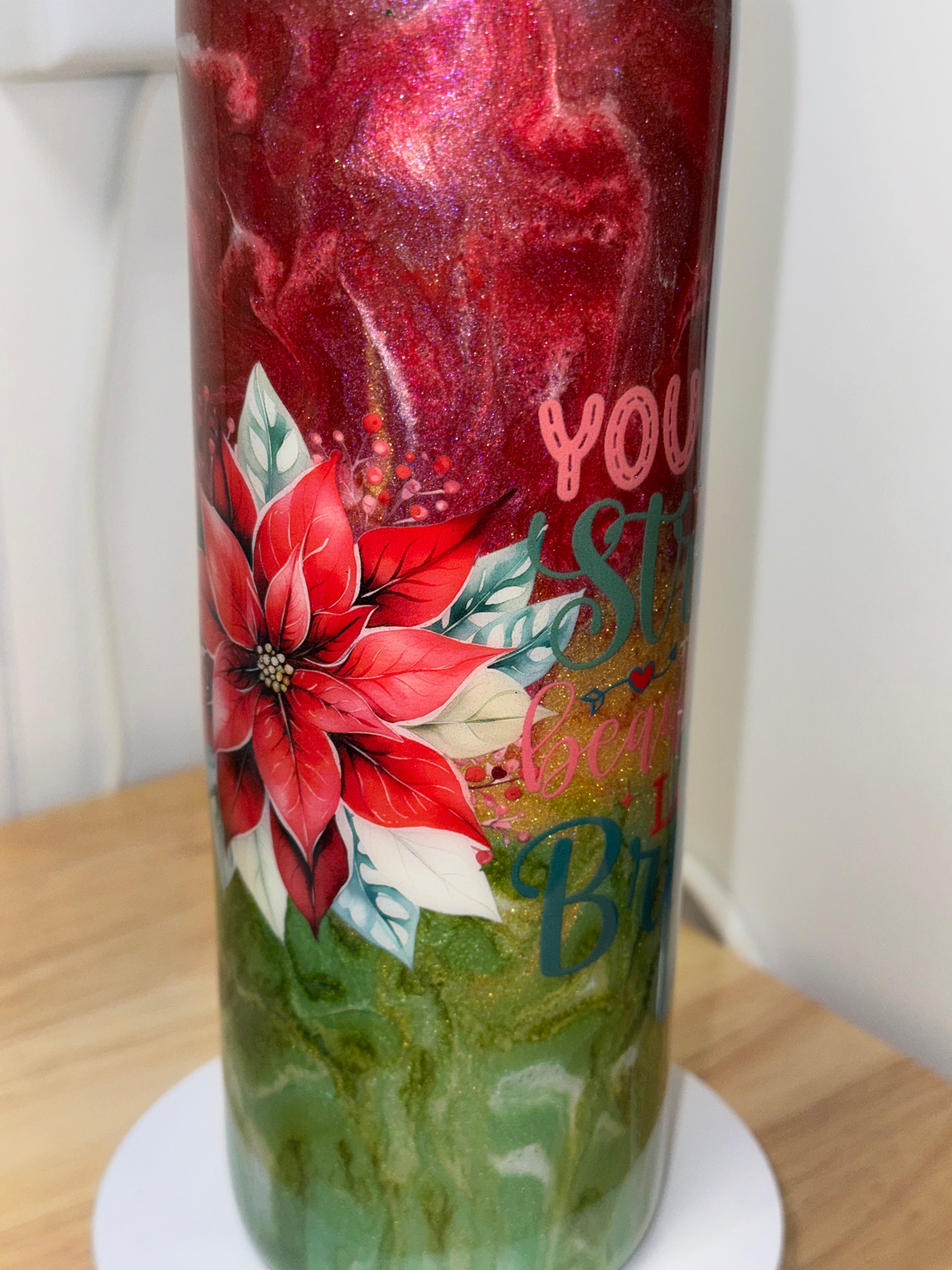 Poinsettia Glitter Tumbler – 20 oz