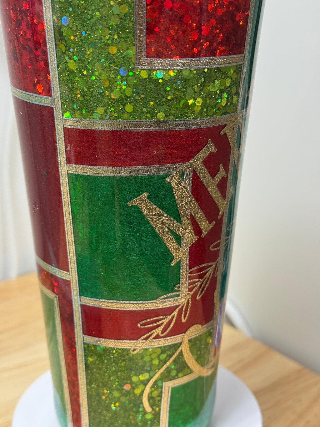 Merry Christmas Stained Glass Glitter Tumbler – 32 oz