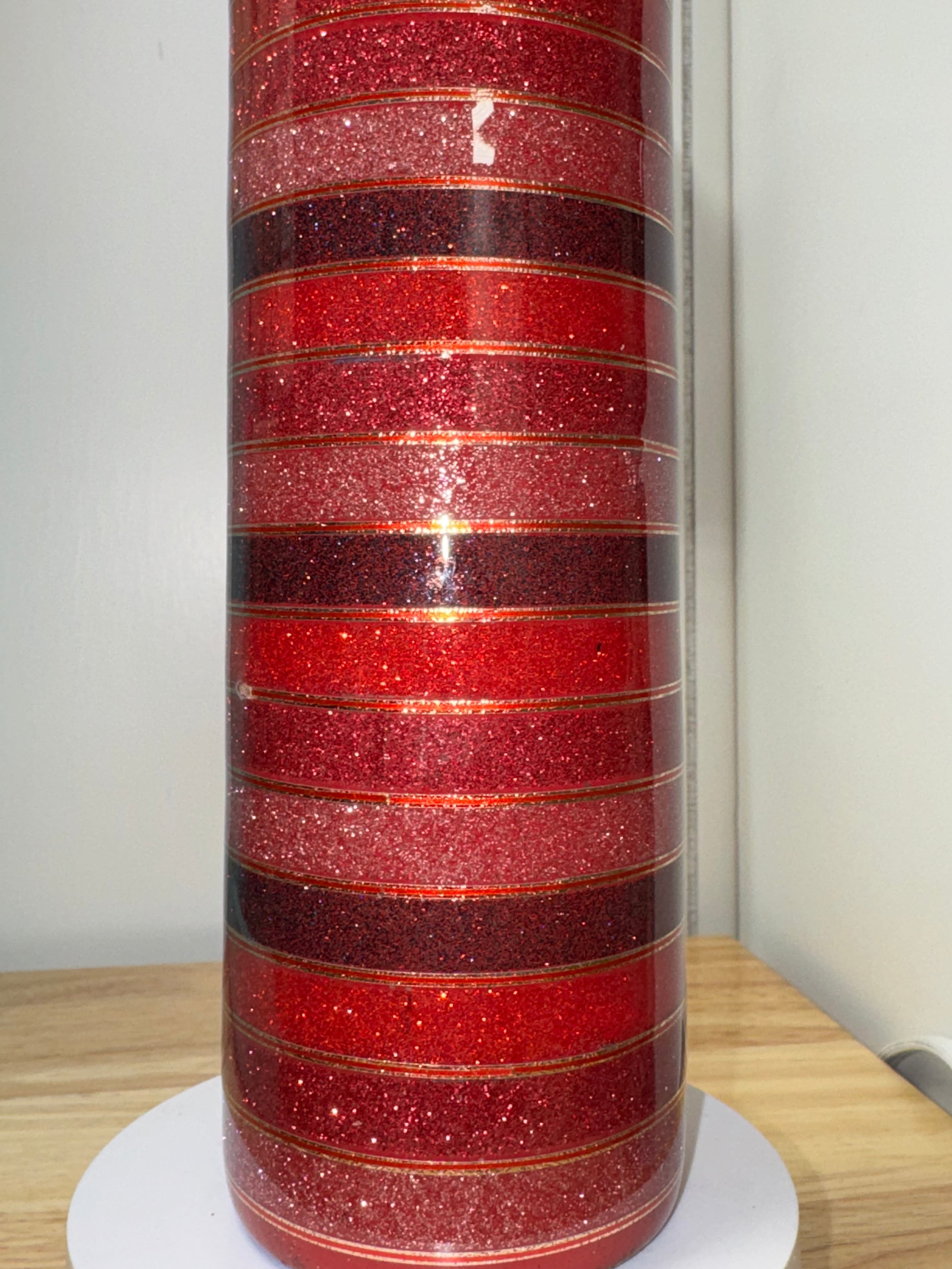 Red Glitter Striped 20 oz Tumbler
